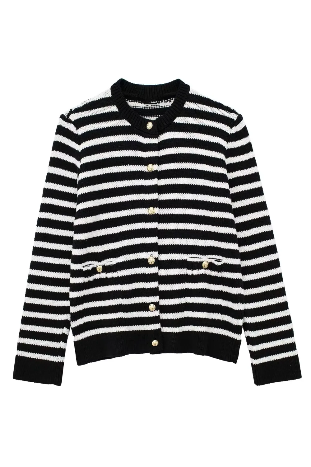 'Irene' Striped Crew-Neck Knitted Cardigan