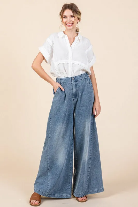 Jodifl Wide Legged Washed Denim Pants