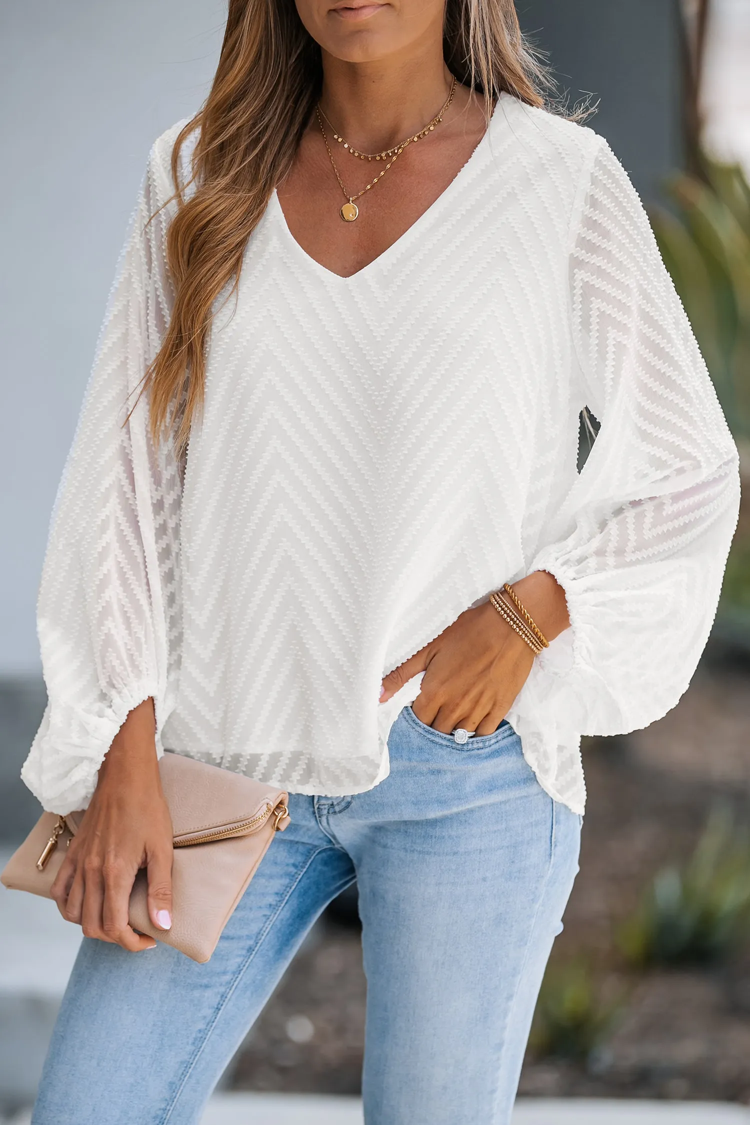 Kaleigh Long Sleeve Ruching V-neck Top