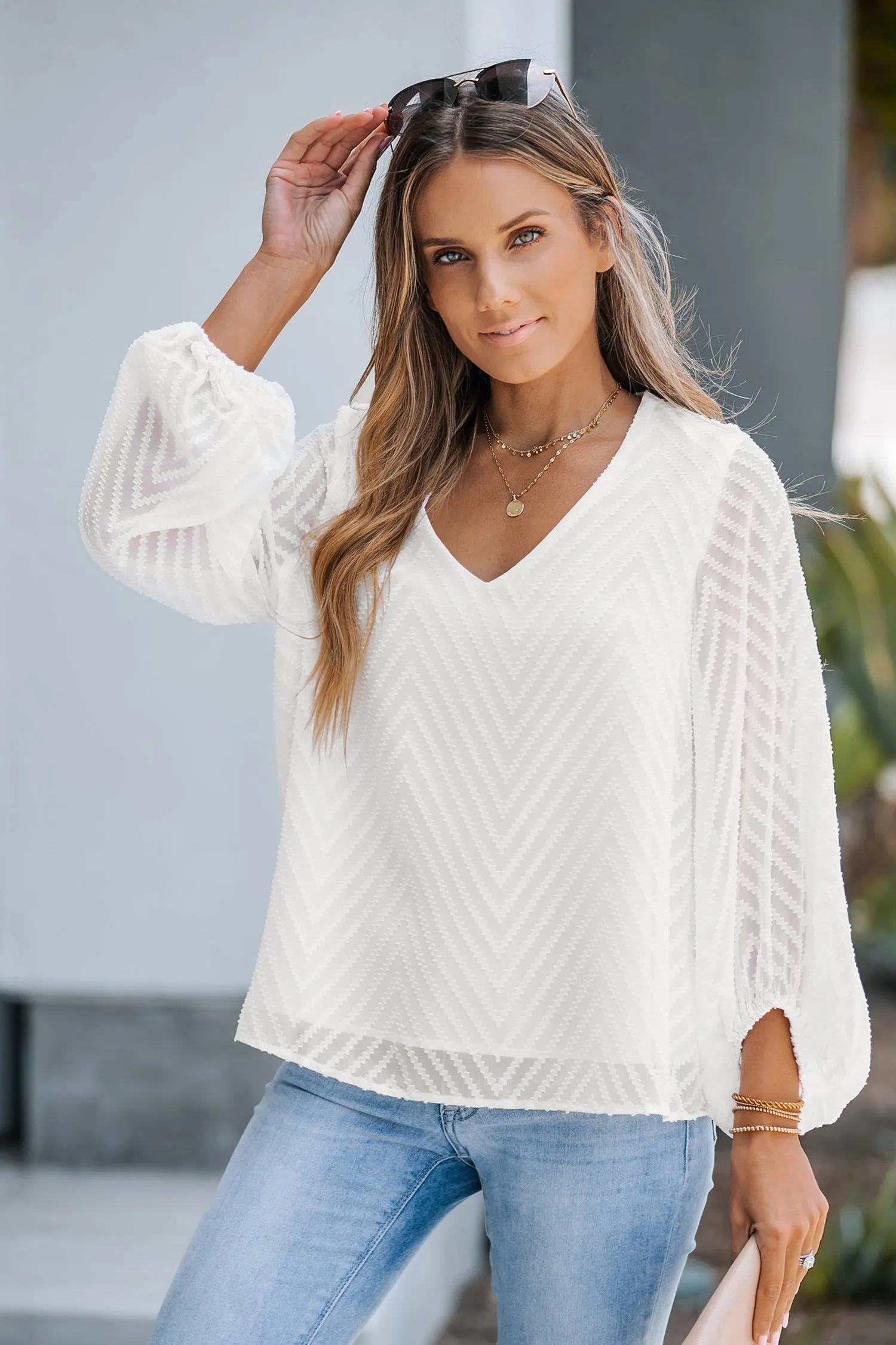 Kaleigh Long Sleeve Ruching V-neck Top