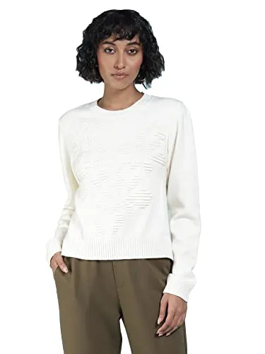 Label RITU KUMAR Women's Poly Viscose Round Neck Sweater SWTDVP01N30097584-ECRU-M Off White