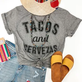 Last Chance Size Small & Med. | Tacos and Cervezas Short Sleeve Graphic Tee in Heather Grey