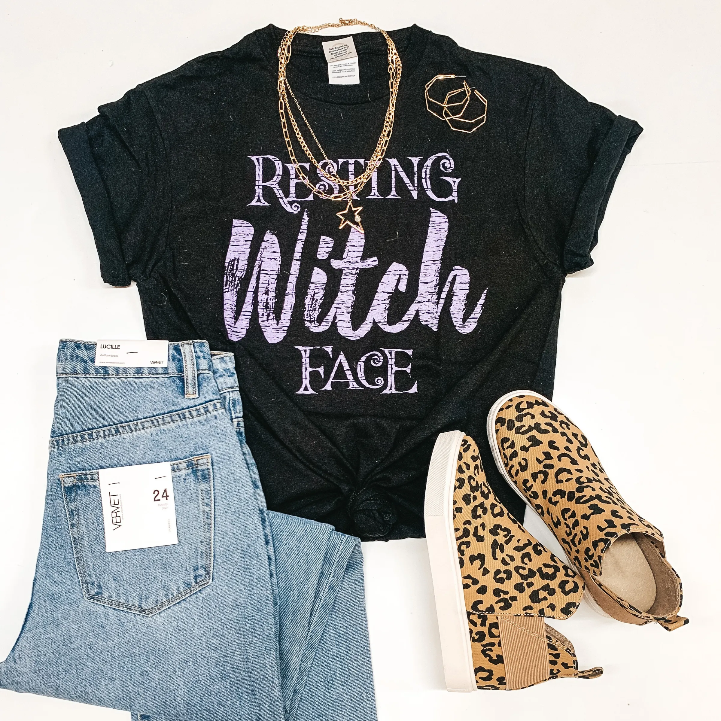 Last Chance Size Small & Medium | Resting Witch Face Short Sleeve Graphic Tee in Black