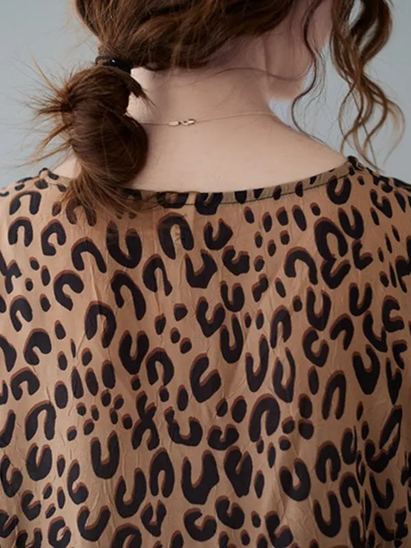 Leopard Half Sleeves Loose V-neck T-Shirts Tops Blouses&shirts Tops