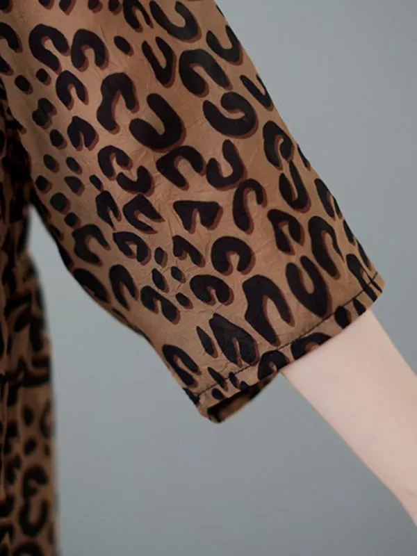 Leopard Half Sleeves Loose V-neck T-Shirts Tops Blouses&shirts Tops