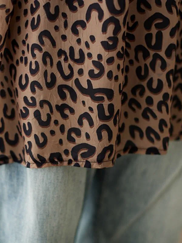 Leopard Half Sleeves Loose V-neck T-Shirts Tops Blouses&shirts Tops