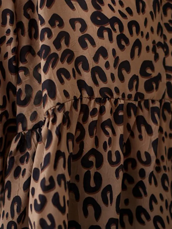 Leopard Half Sleeves Loose V-neck T-Shirts Tops Blouses&shirts Tops