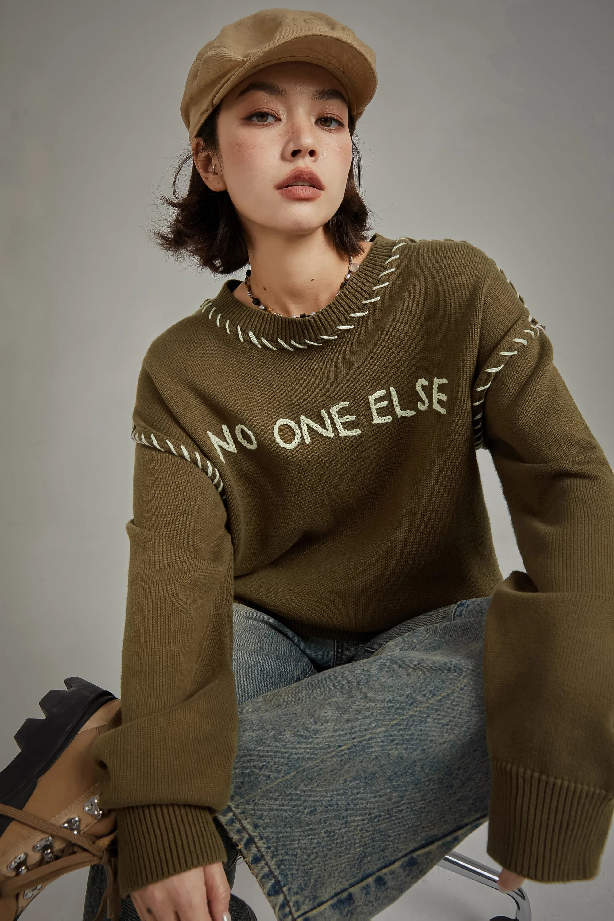 Logo Boxy Stitch Knit Sweater