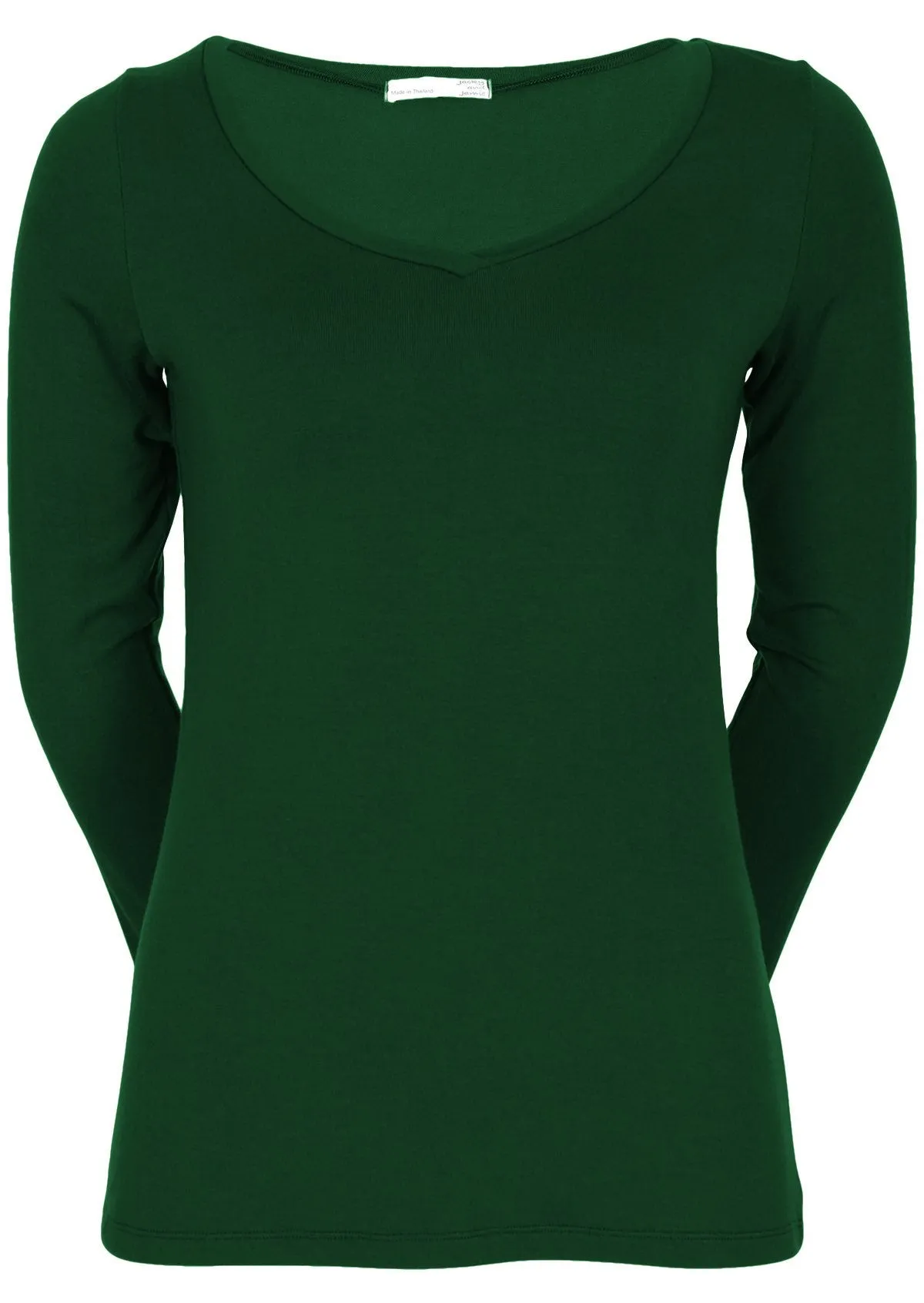 Long Sleeve Stretch V-neck Top Forest Green