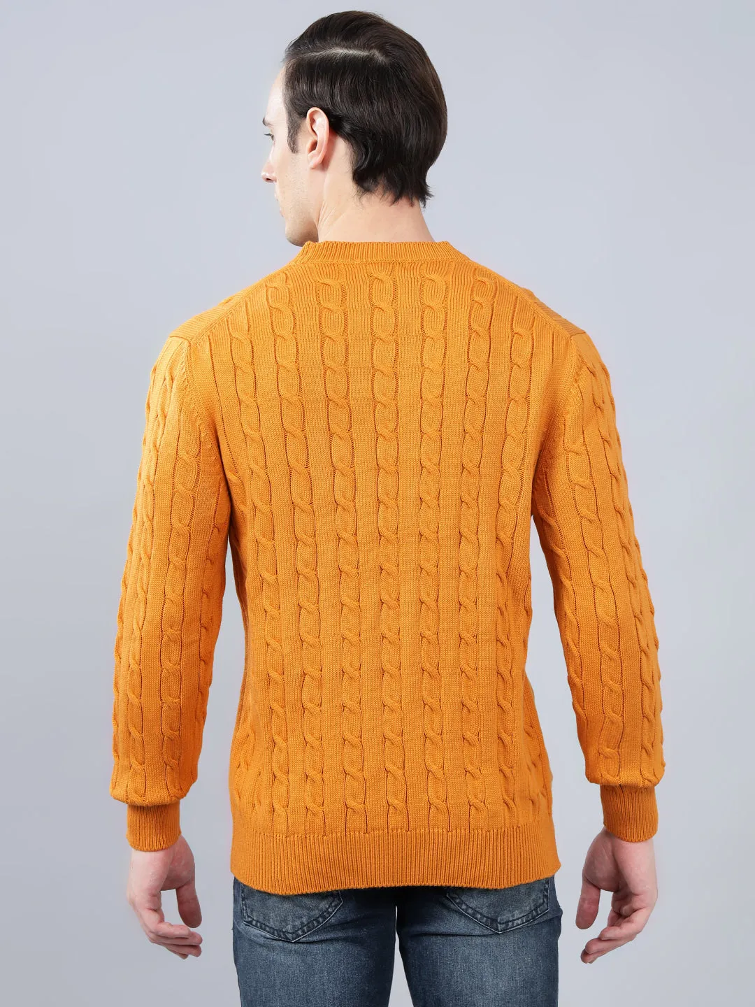 Men's Jacquard Mustard Full Sleeve Sweater