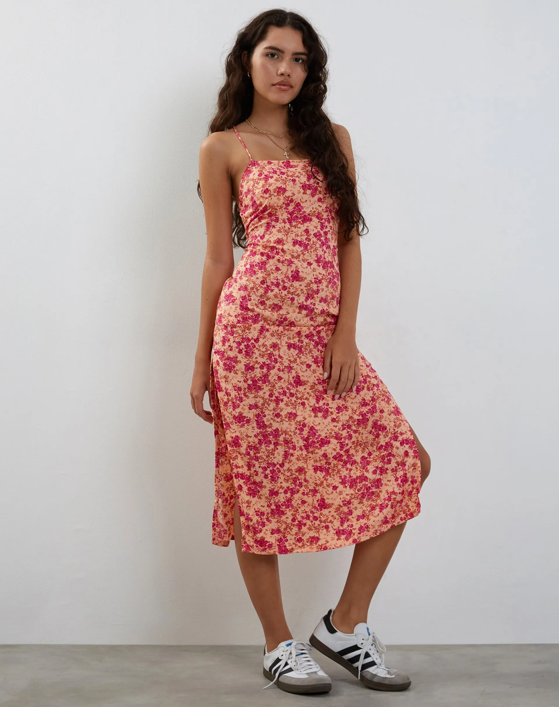 Nosita Midi Dress in Wild Dark Flower Cantaloupe