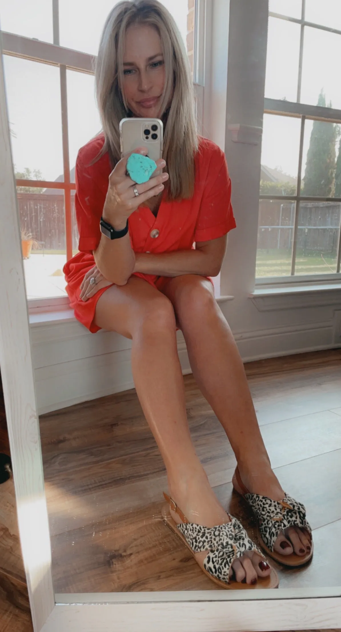 Orange-Red Button Romper