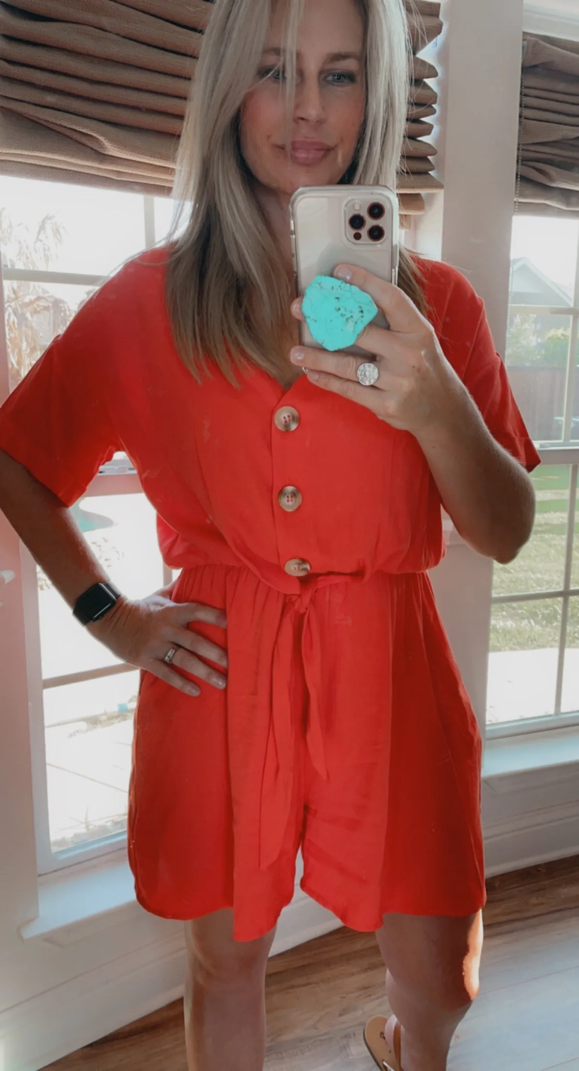 Orange-Red Button Romper