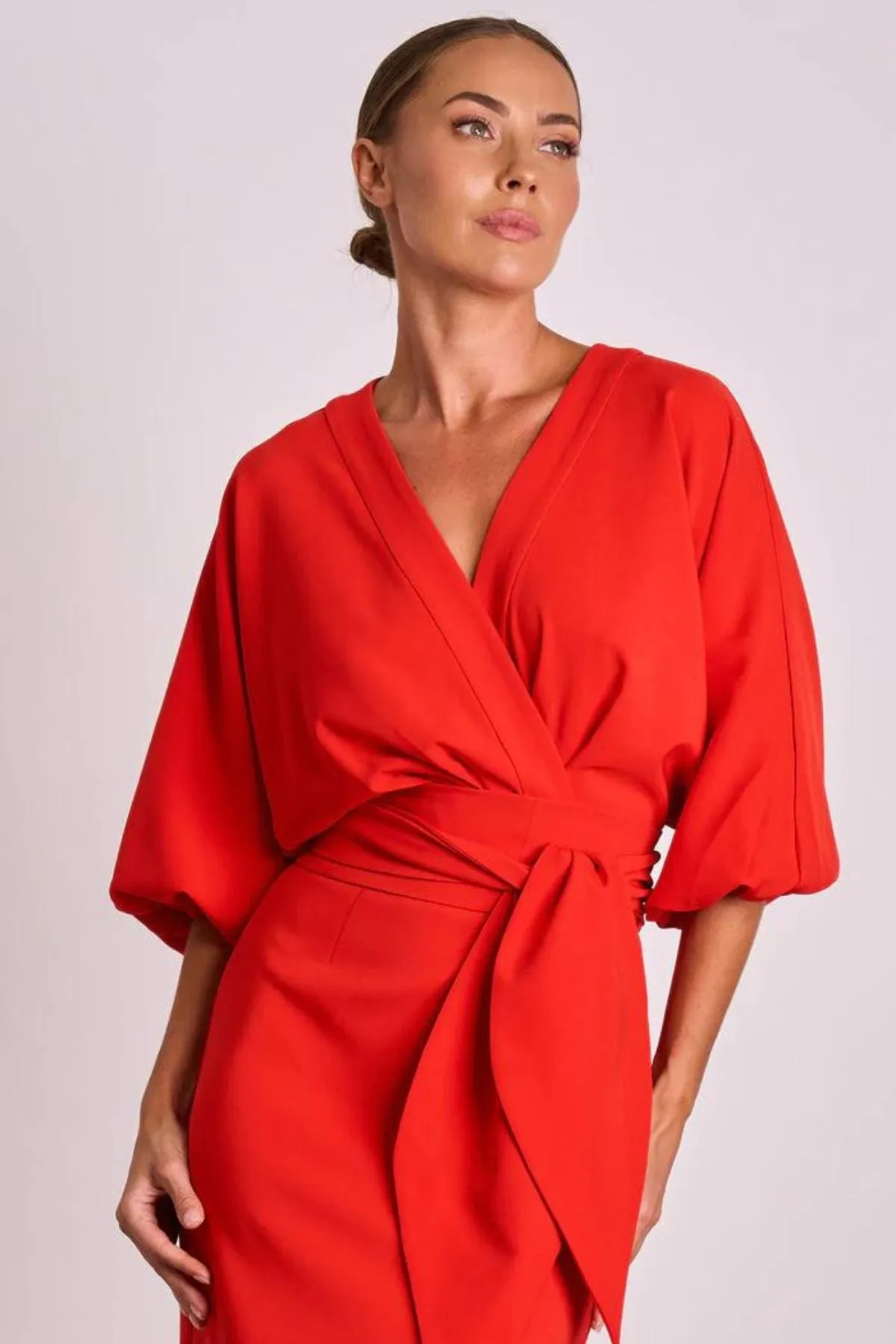 PASDUCHAS Emerson Drape Midi Dress (Red) - RRP $330