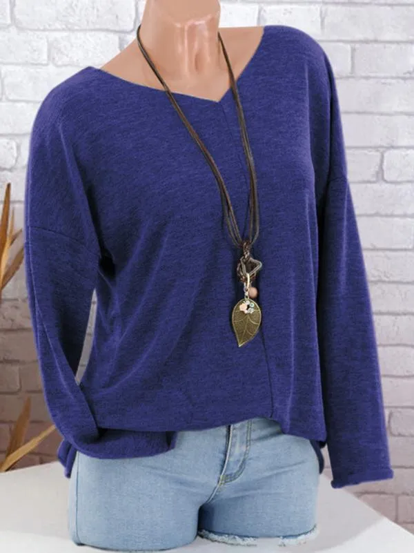 Popular Pure Color V-neck Tops