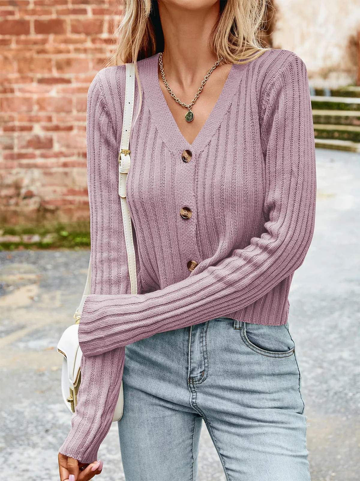 Ribbed Button Cardigan