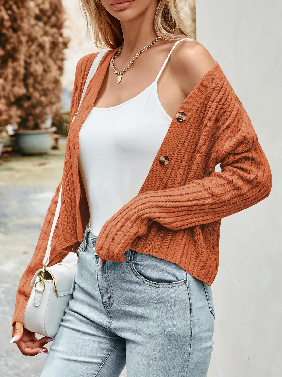 Ribbed Button Cardigan