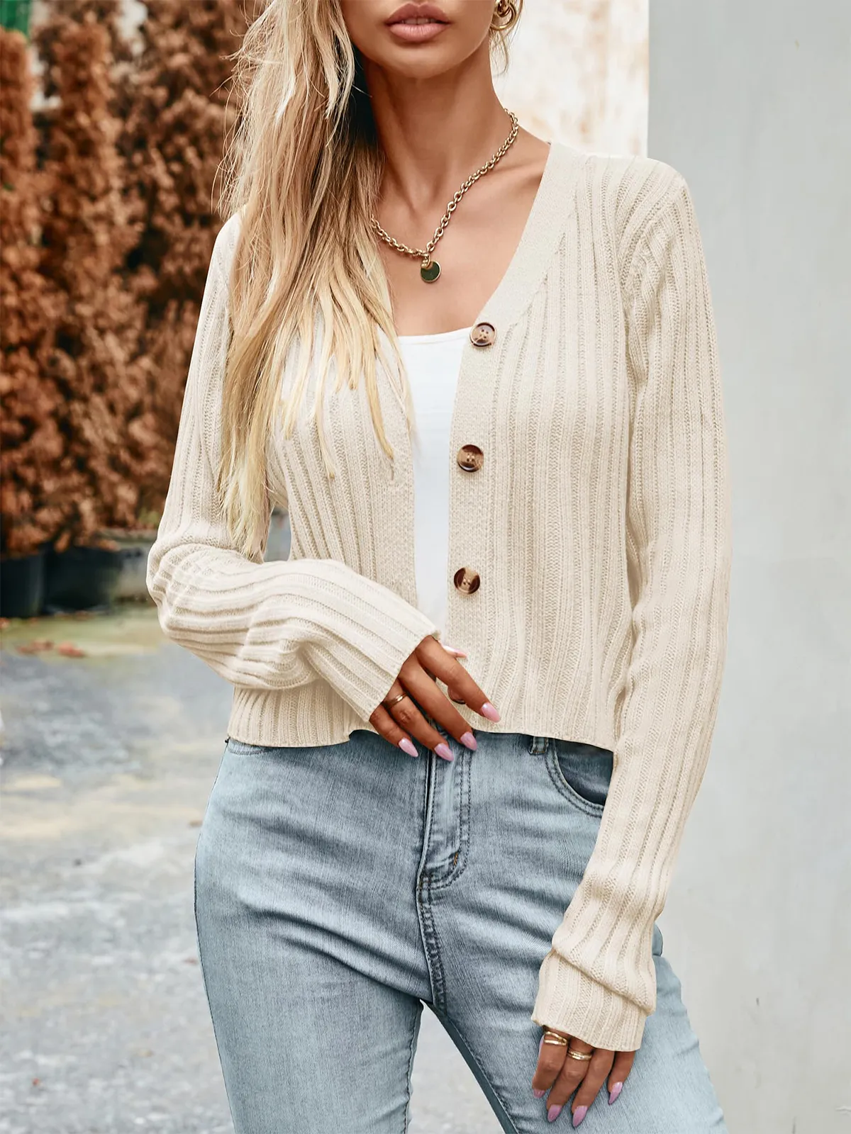 Ribbed Button Cardigan