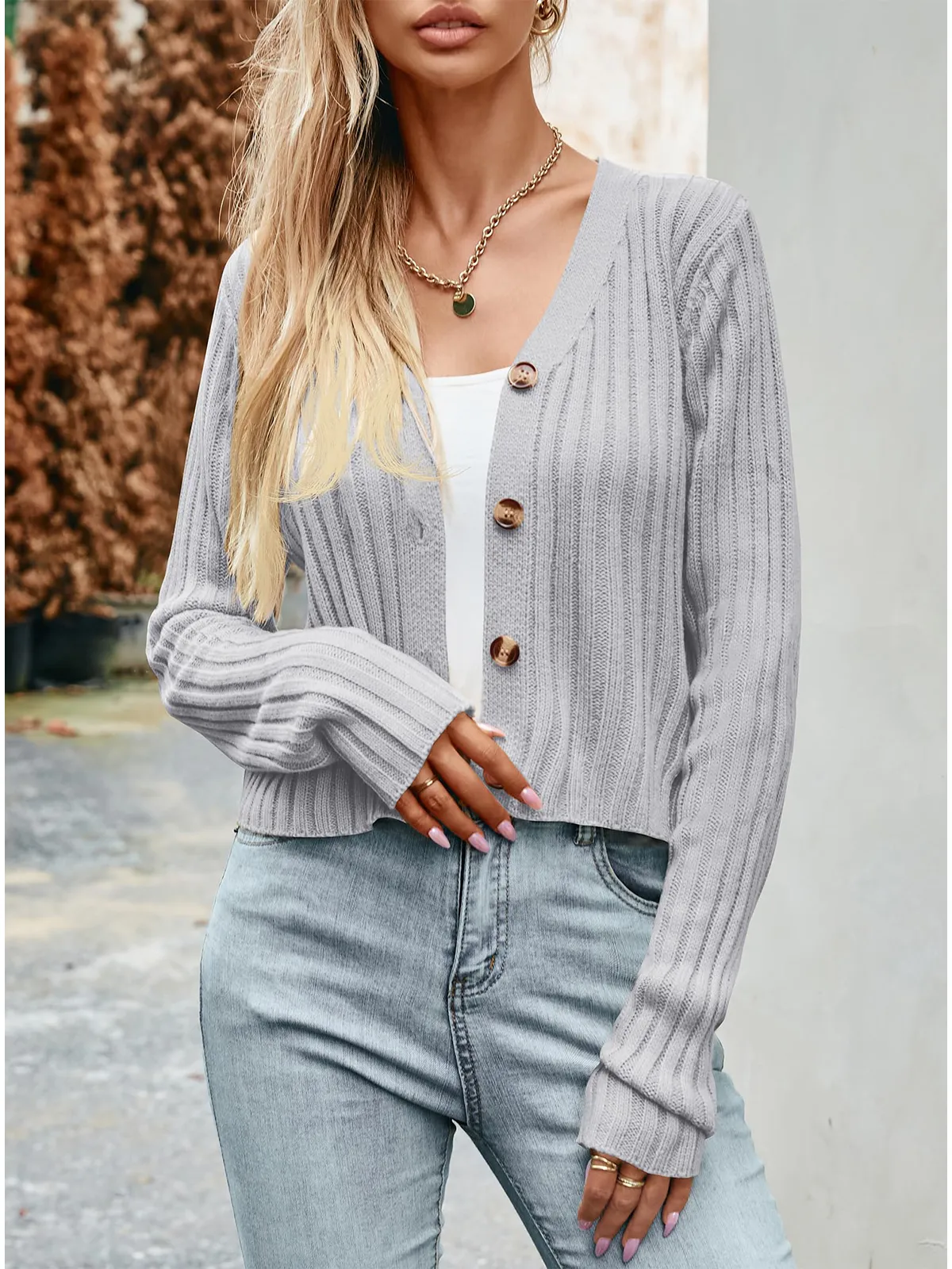 Ribbed Button Cardigan