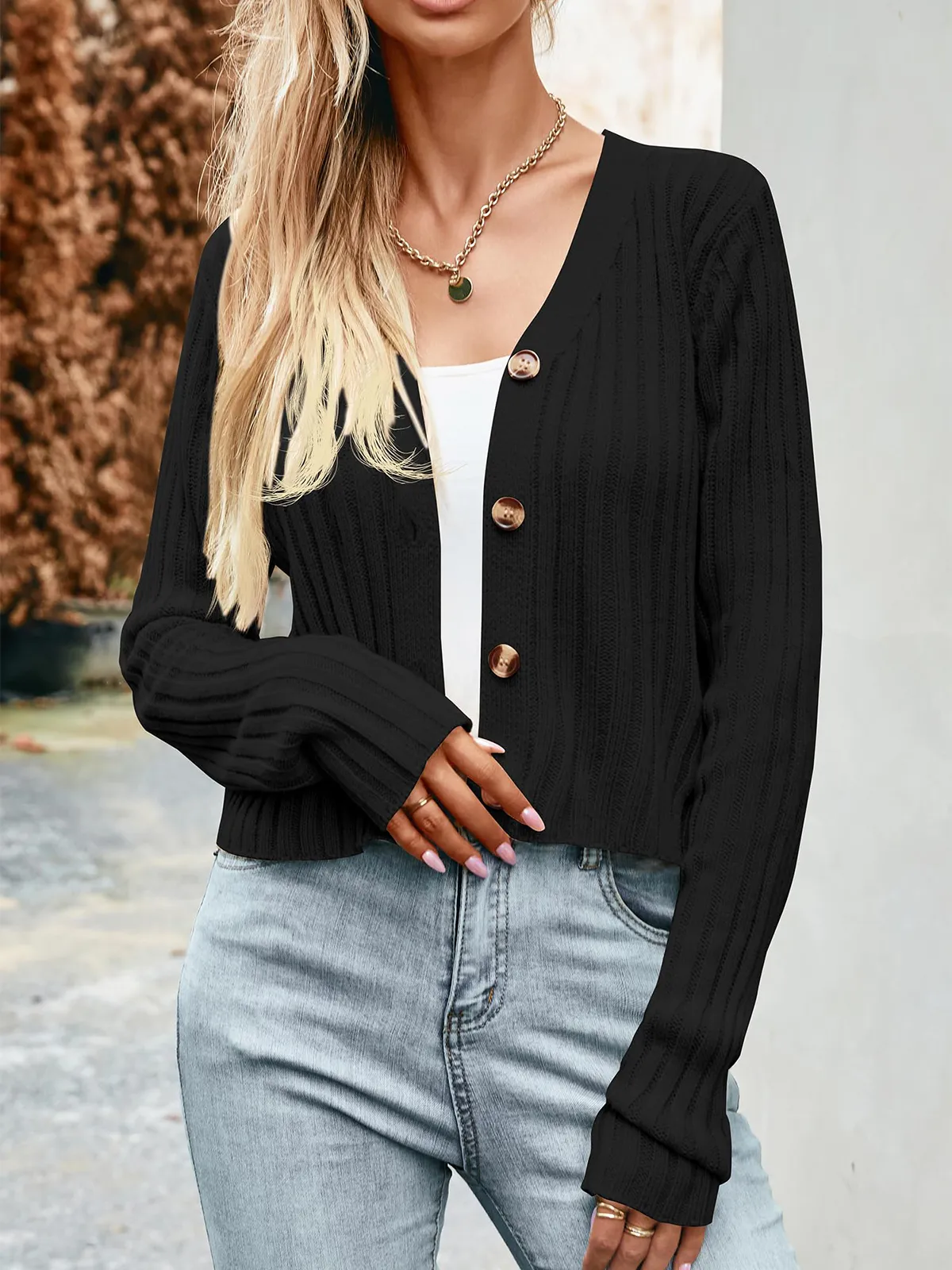 Ribbed Button Cardigan