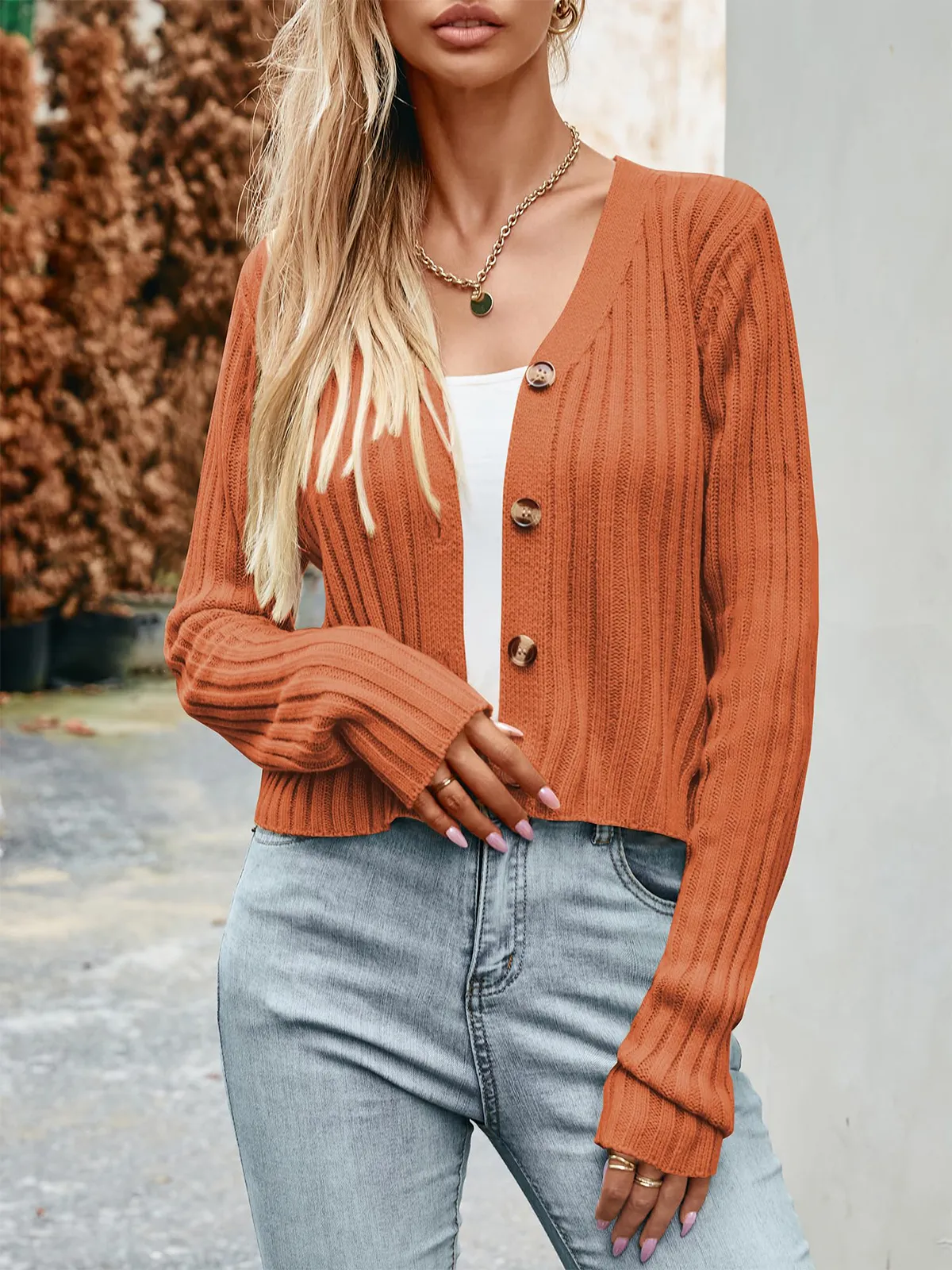 Ribbed Button Cardigan