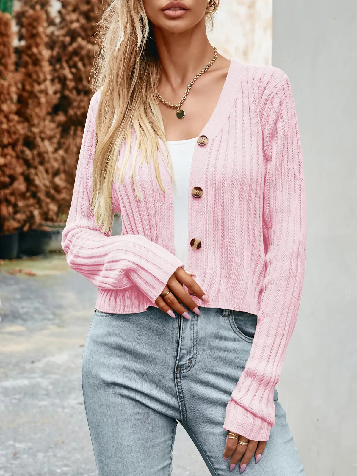 Ribbed Button Cardigan