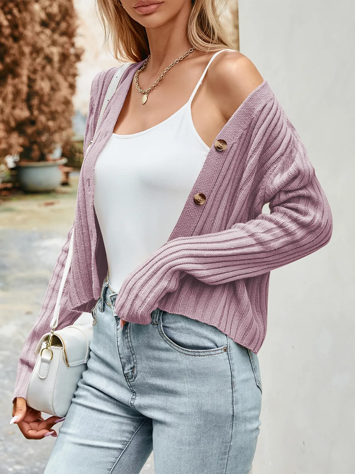 Ribbed Button Cardigan