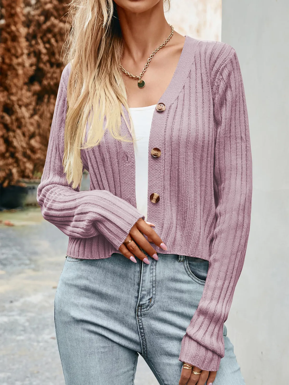 Ribbed Button Cardigan