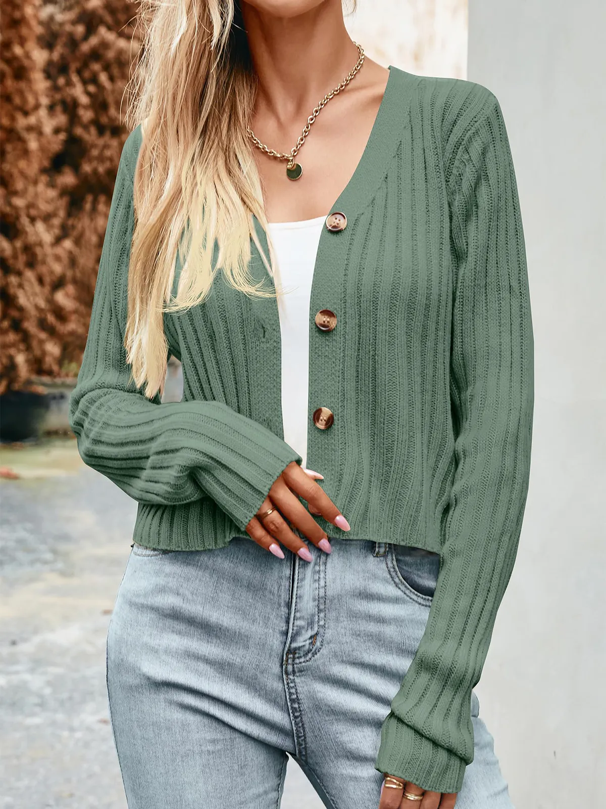 Ribbed Button Cardigan