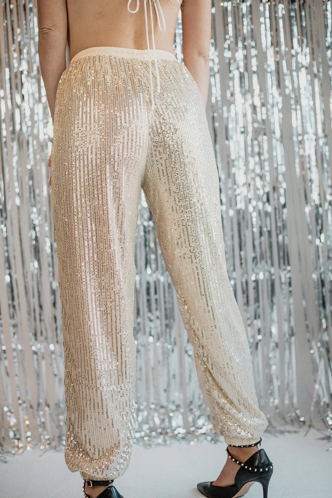 Show Stopper Sequin Pants - Beige