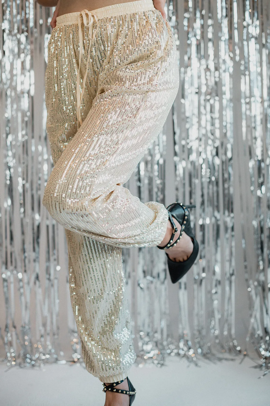 Show Stopper Sequin Pants - Beige