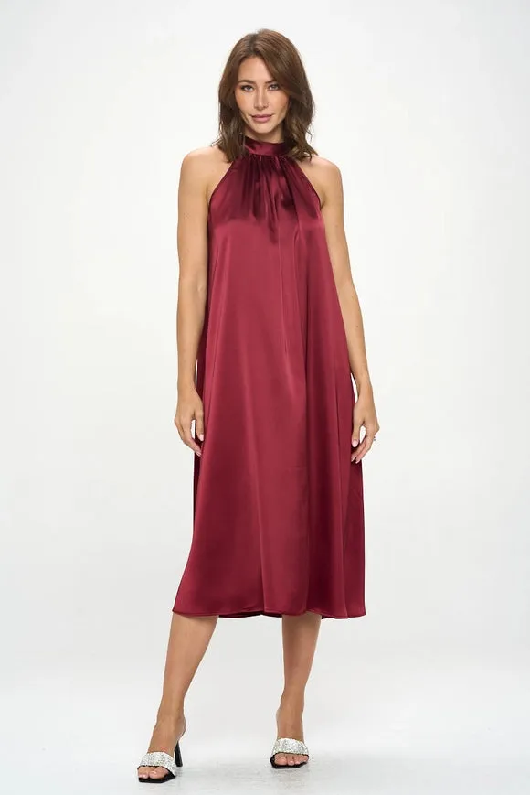 Silky Satin Midi Dress With Tie Detail