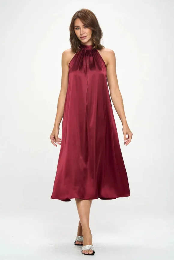 Silky Satin Midi Dress With Tie Detail