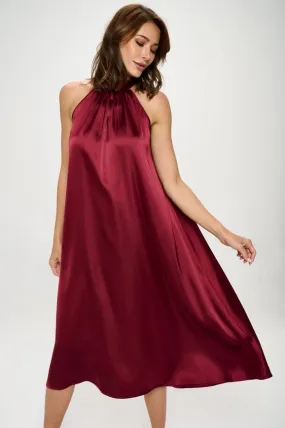 Silky Satin Midi Dress With Tie Detail