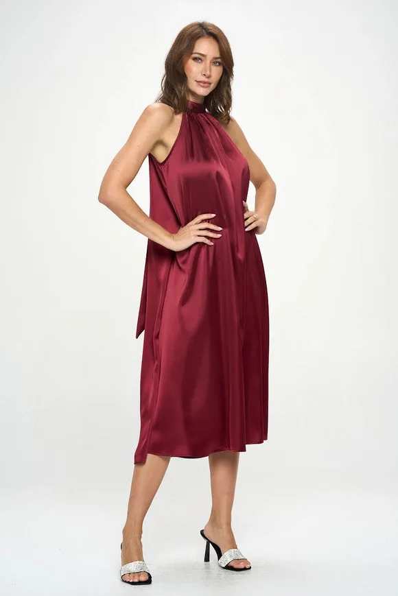 Silky Satin Midi Dress With Tie Detail