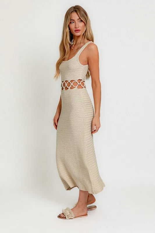 Square Neck Sleeveless Crochet Midi Dress