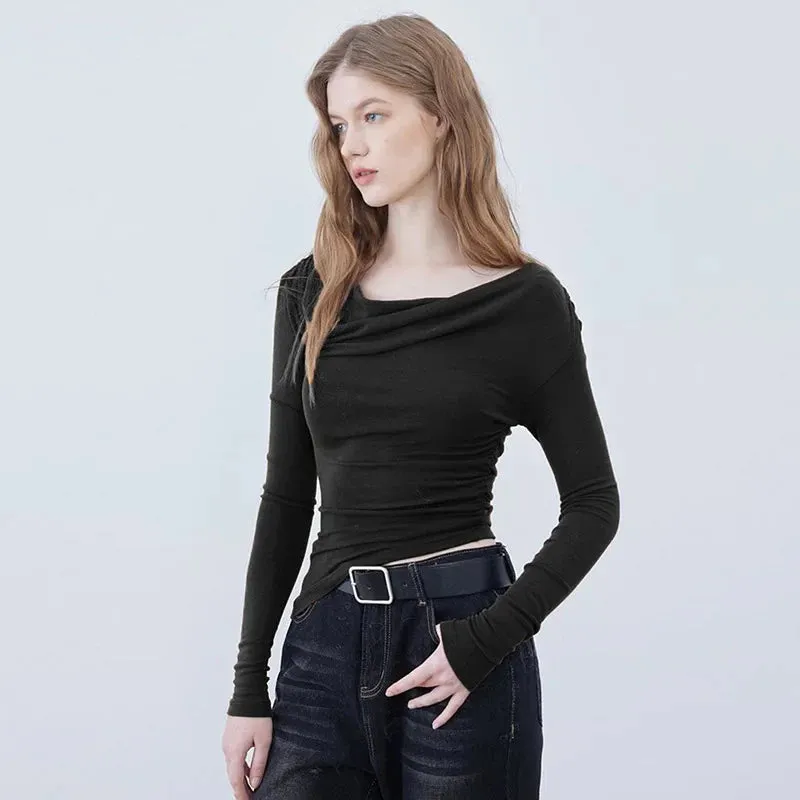 Swing Slash Collar Long Sleeve Tee