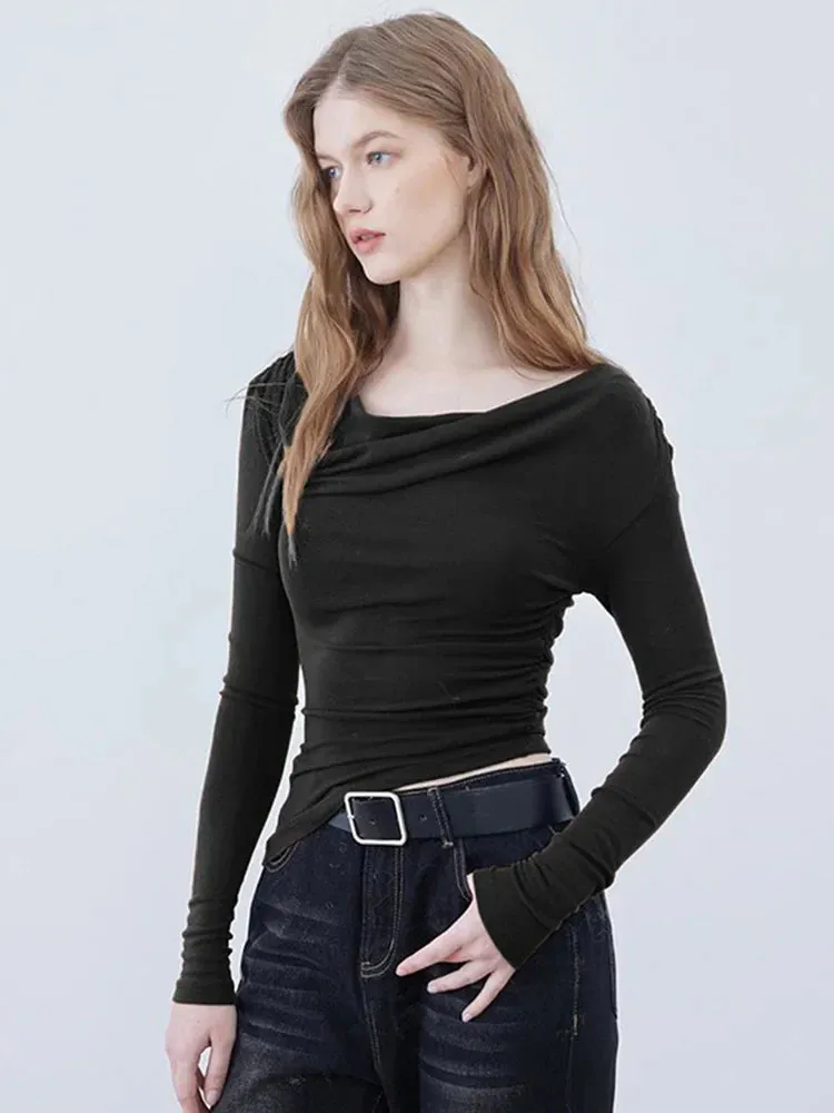 Swing Slash Collar Long Sleeve Tee