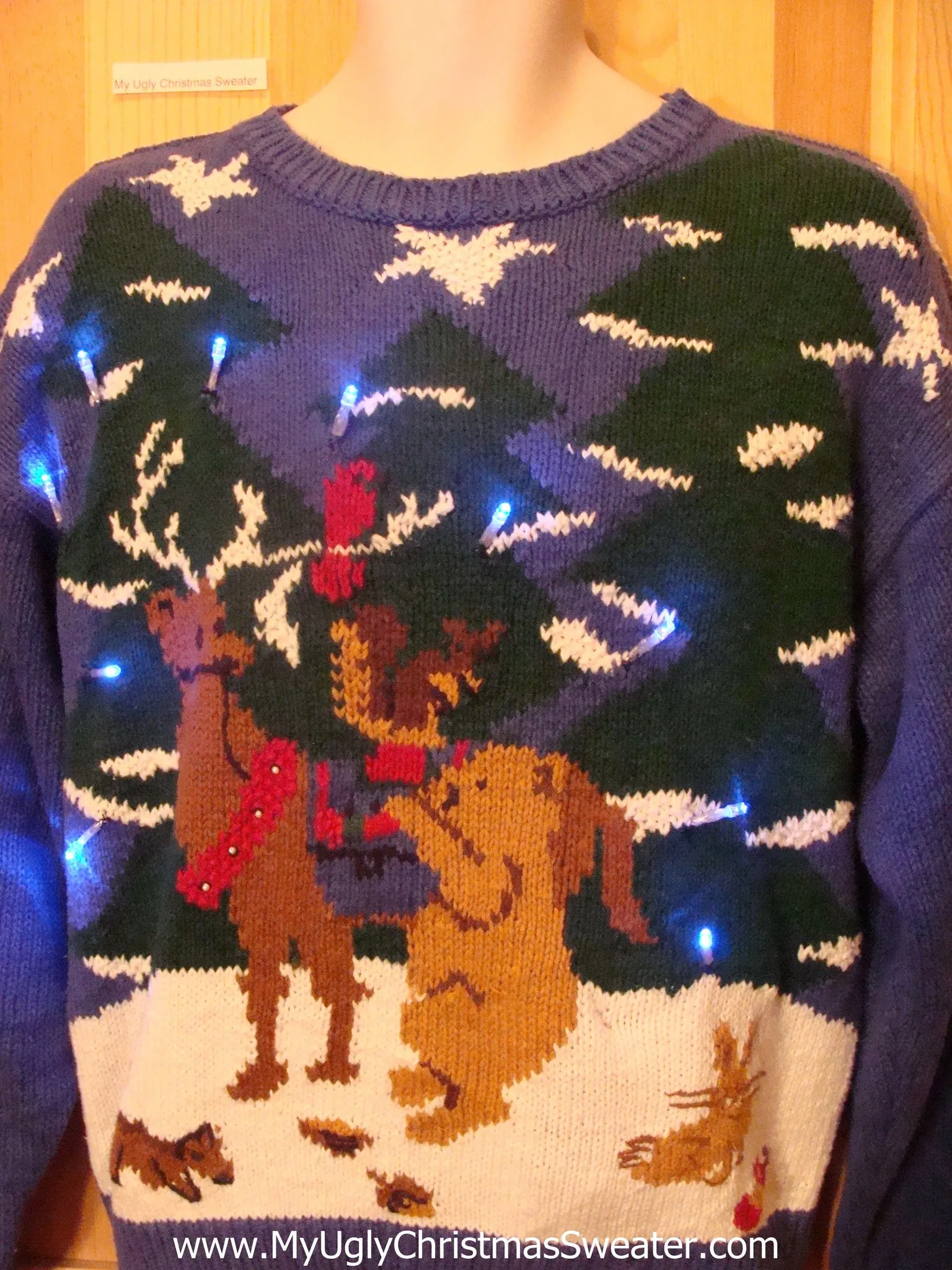 Tacky Light Up Christmas Sweater Reindeer, Bear Crazy Knit