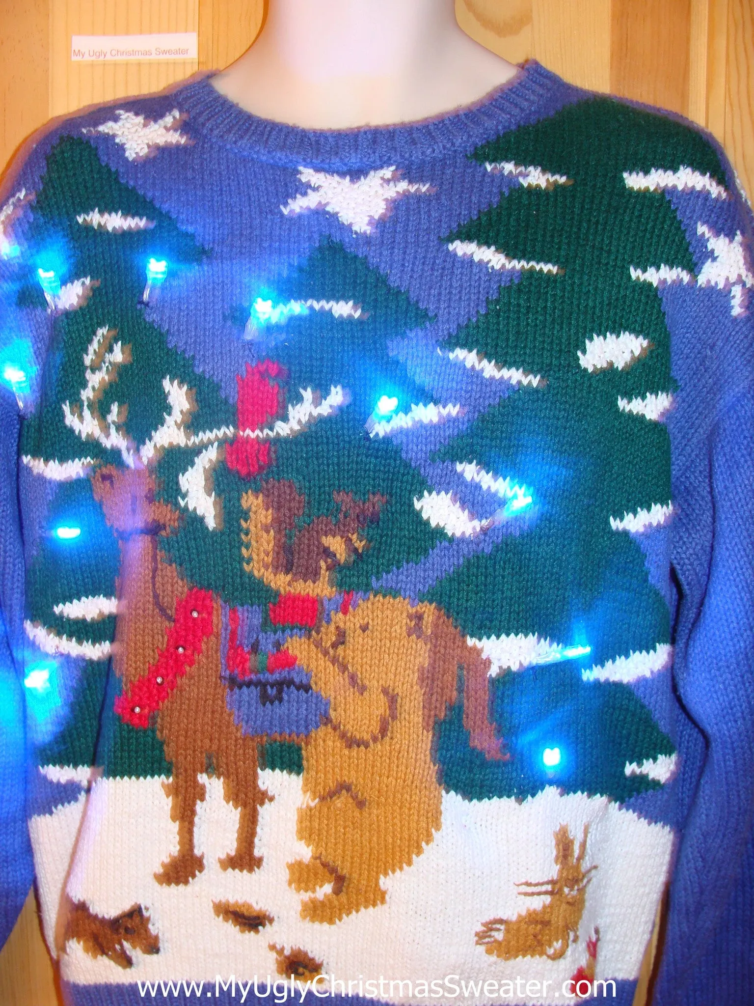 Tacky Light Up Christmas Sweater Reindeer, Bear Crazy Knit