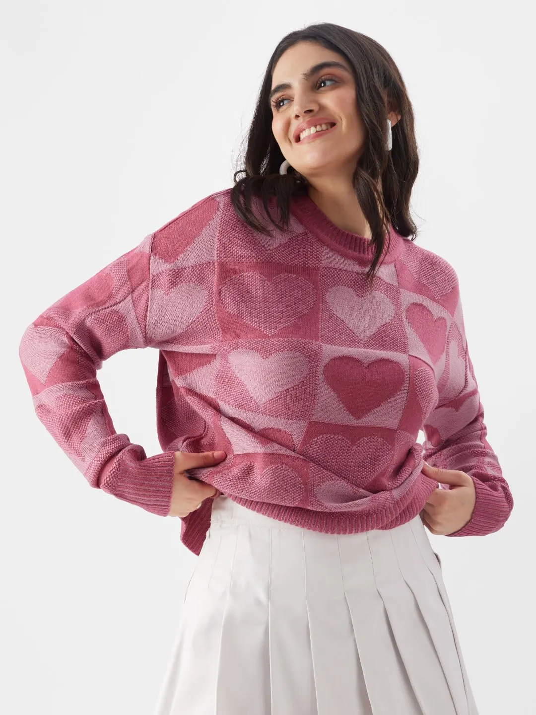 The Souled Store TSS Originals: Love Struck Women Knitted Sweaters Pink