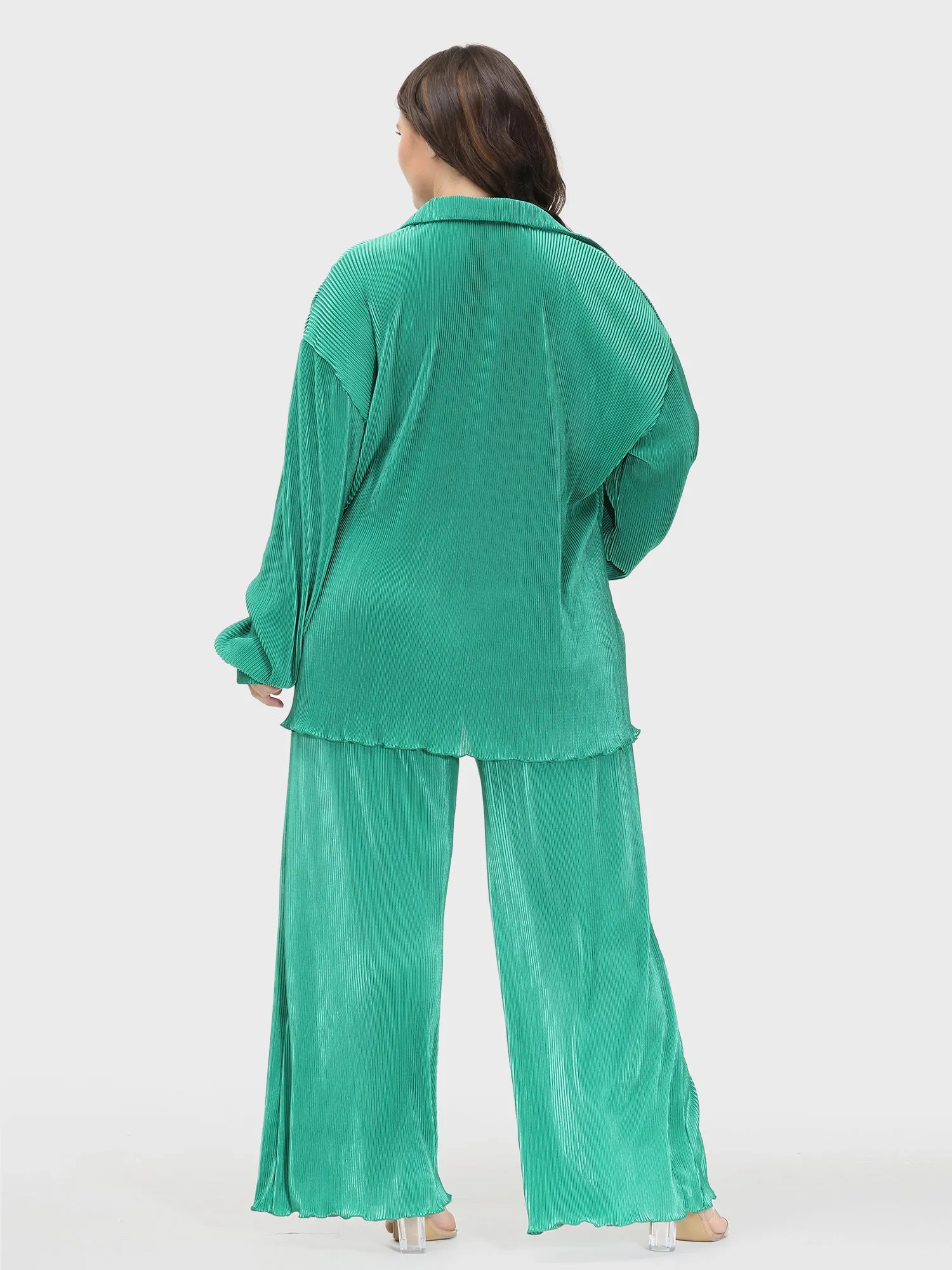 Thin Pleated Wide-Legged Pants Suit Set