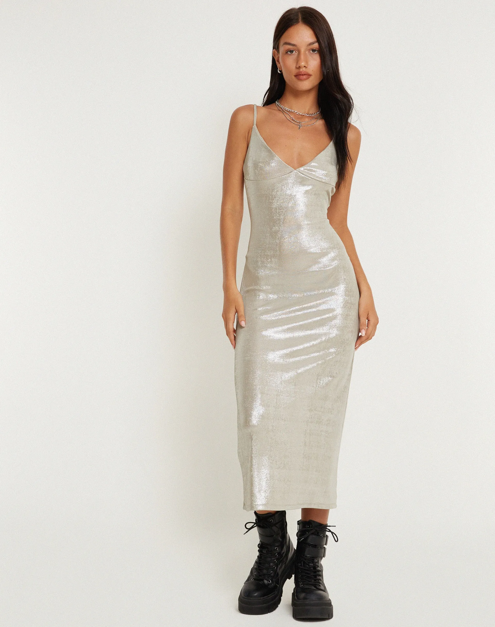 Urban X Motel Lativa Midi Dress in Silver