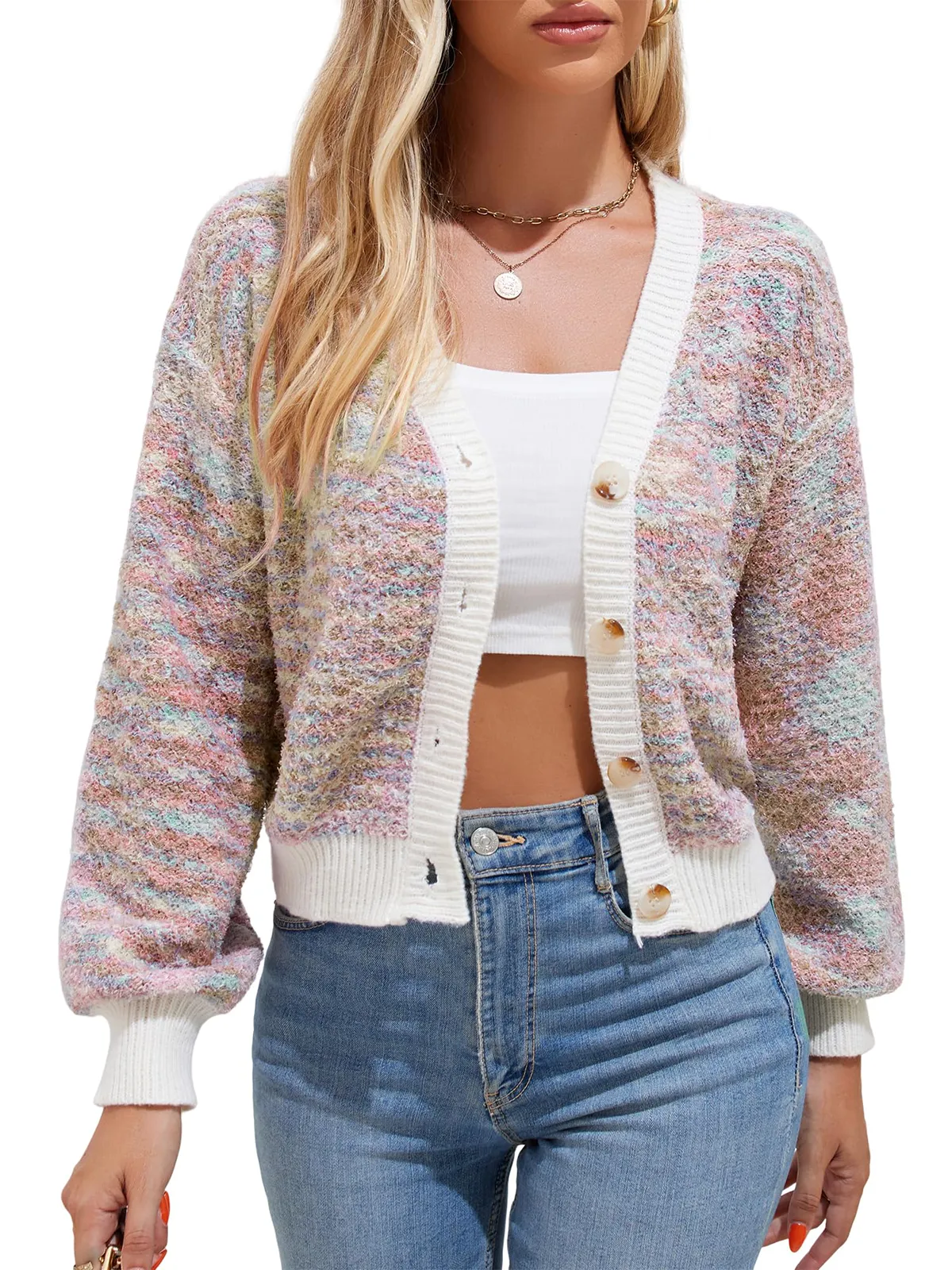 V-Neck Knit Long Sleeve Cardigan