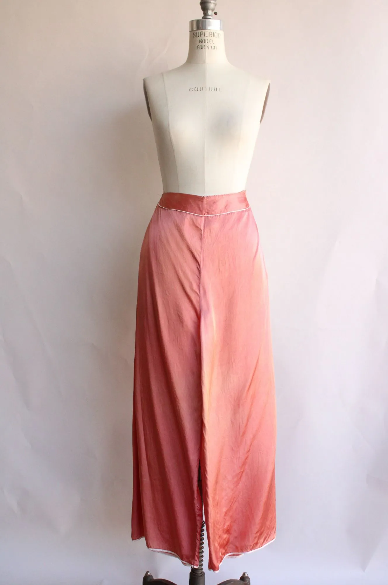 Vintage 1940s Pink Satin Wide Legged Pajama Pants