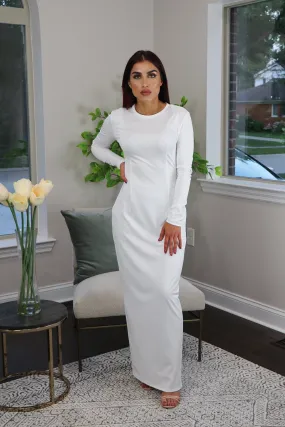 White Plain Fitted Silky Spandex Maxi Dress