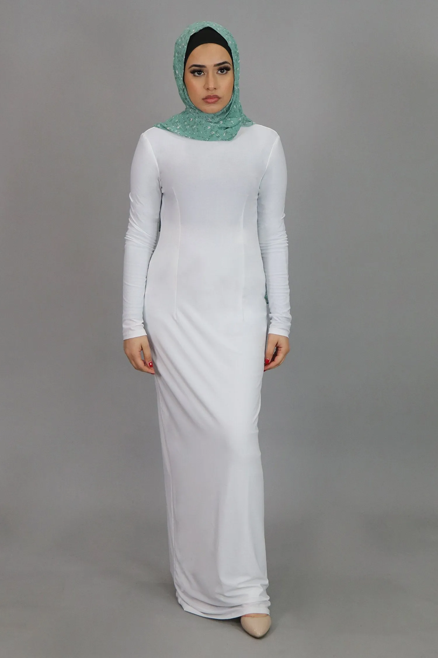 White Plain Fitted Spandex Maxi Dress