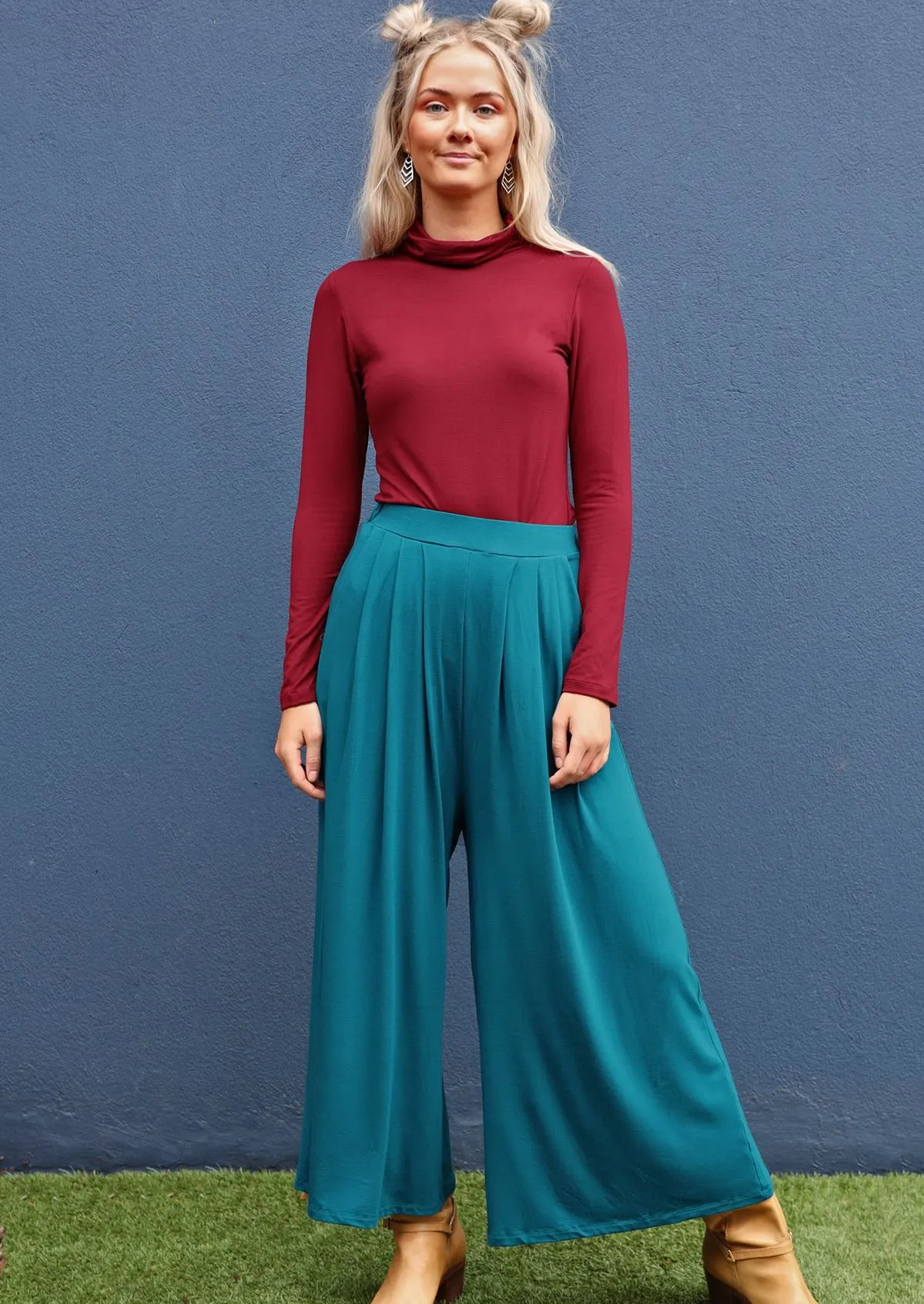 Wide Leg Stretch Pocket Pants Teal