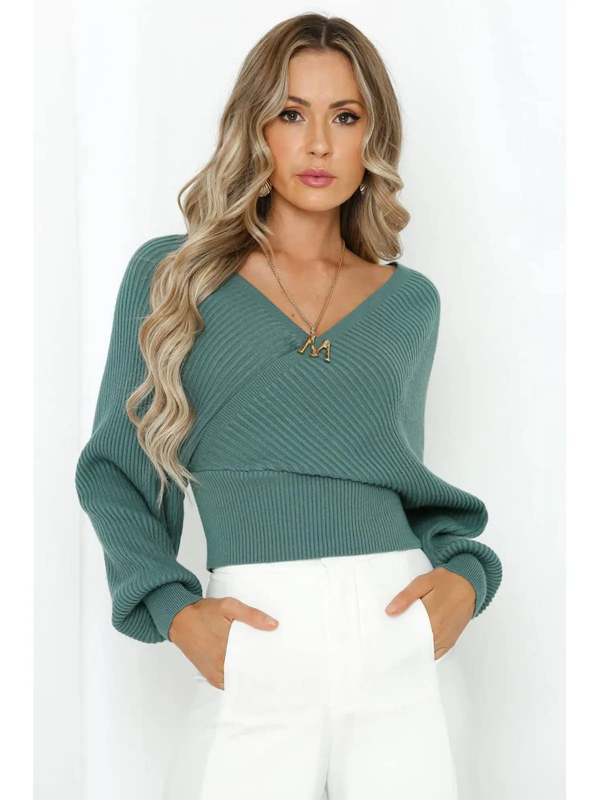 Wrap V-Neck Knit Chunky Sweater