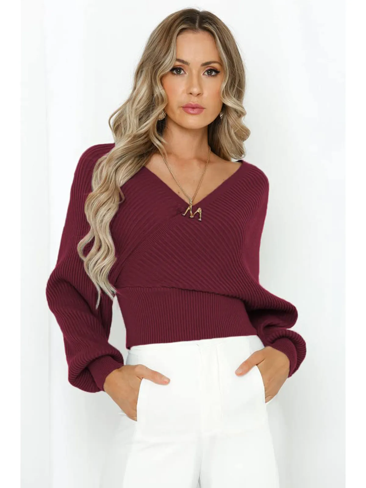 Wrap V-Neck Knit Chunky Sweater